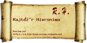 Rajtár Hieronima névjegykártya